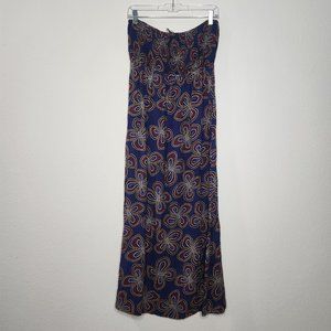Delicia Women's Large Blue Floral Smocked Sleeveless Long Dress Rayon